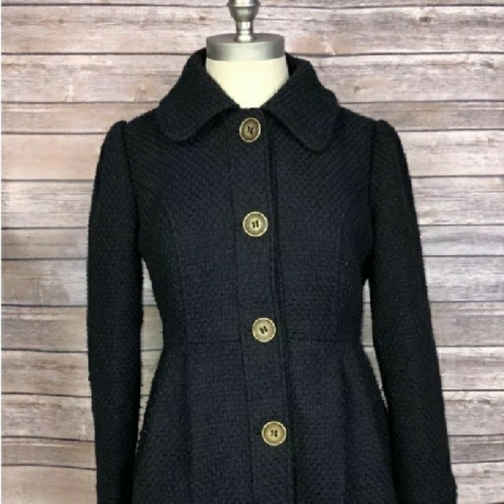 Anthropologie Tulle Black Wool Peacoat
